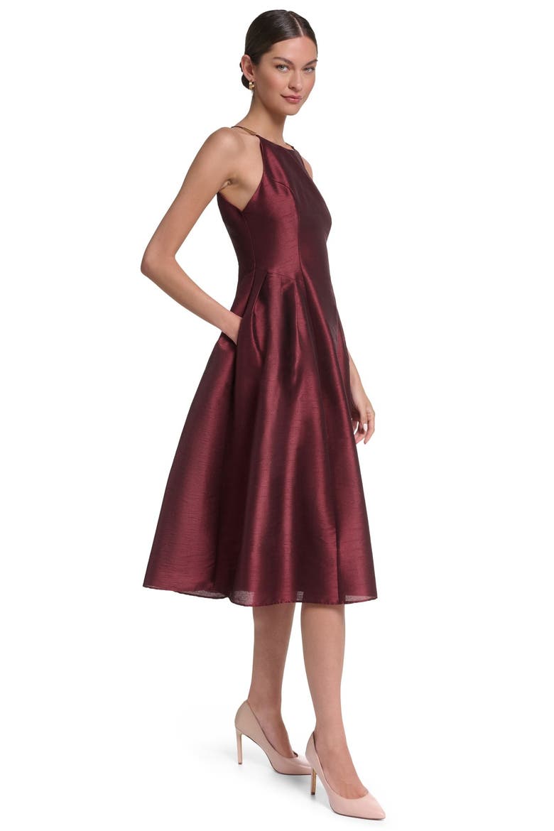 Spaghetti Strap Fit & Flare Midi Dress, Alternate, color, Plum