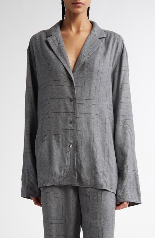 Totême Toteme Monogram Embroidered Flannel Pajama Top In Smoke Melange