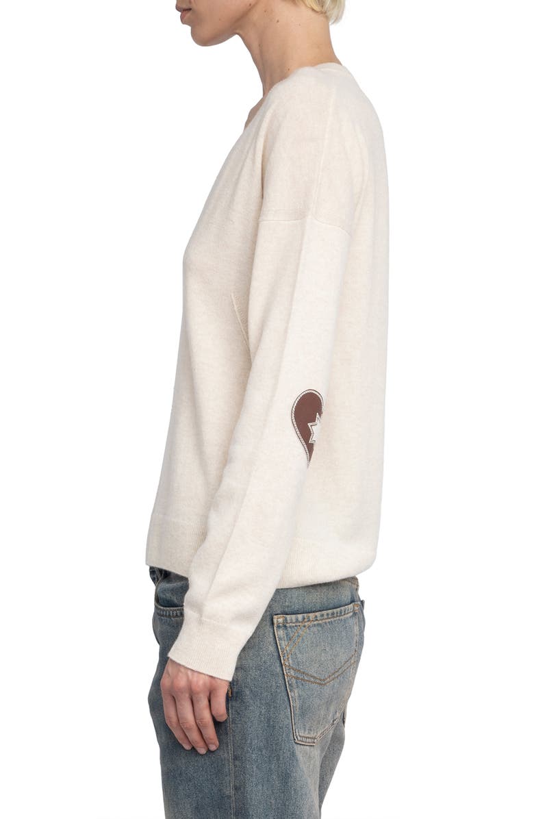 Zadig & Voltaire Vivi Elbow Patch Wool & Cashmere Sweater, Alternate, color,