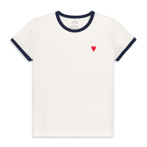 Women's Fit Embroidered Heart Ringer Tee