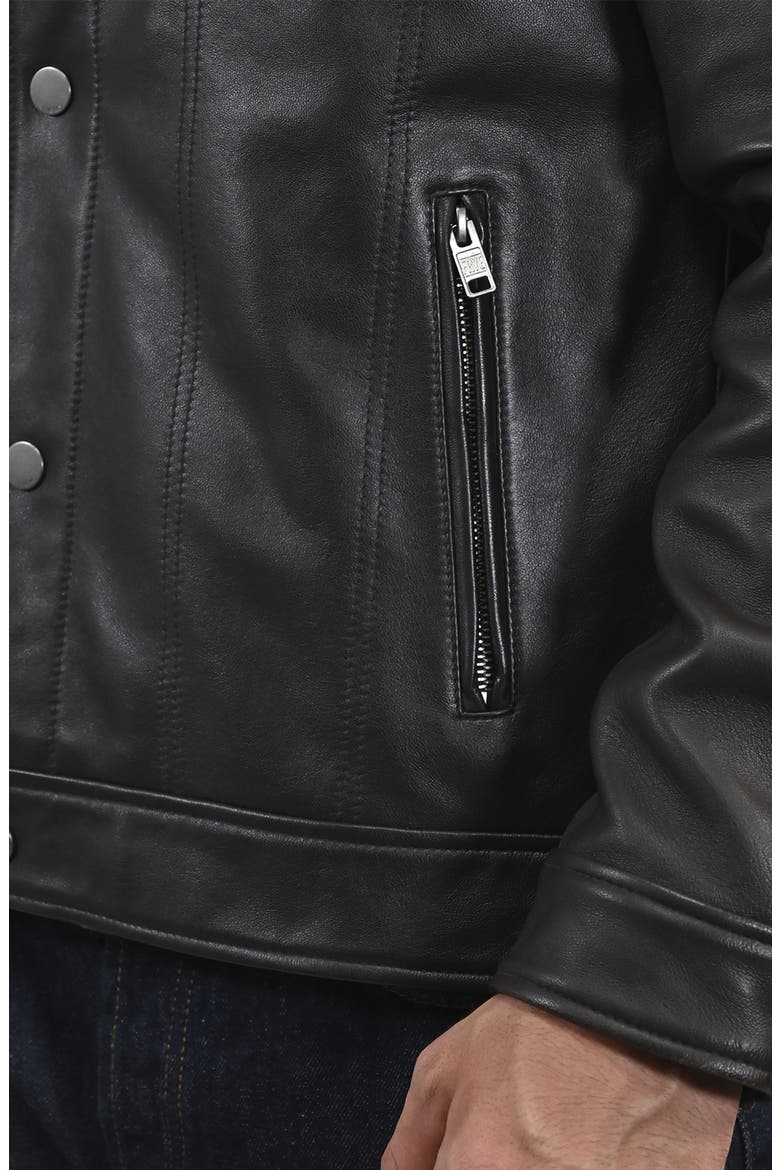 Leather Trucker Jacket, Alternate, color, DARK BROWN
