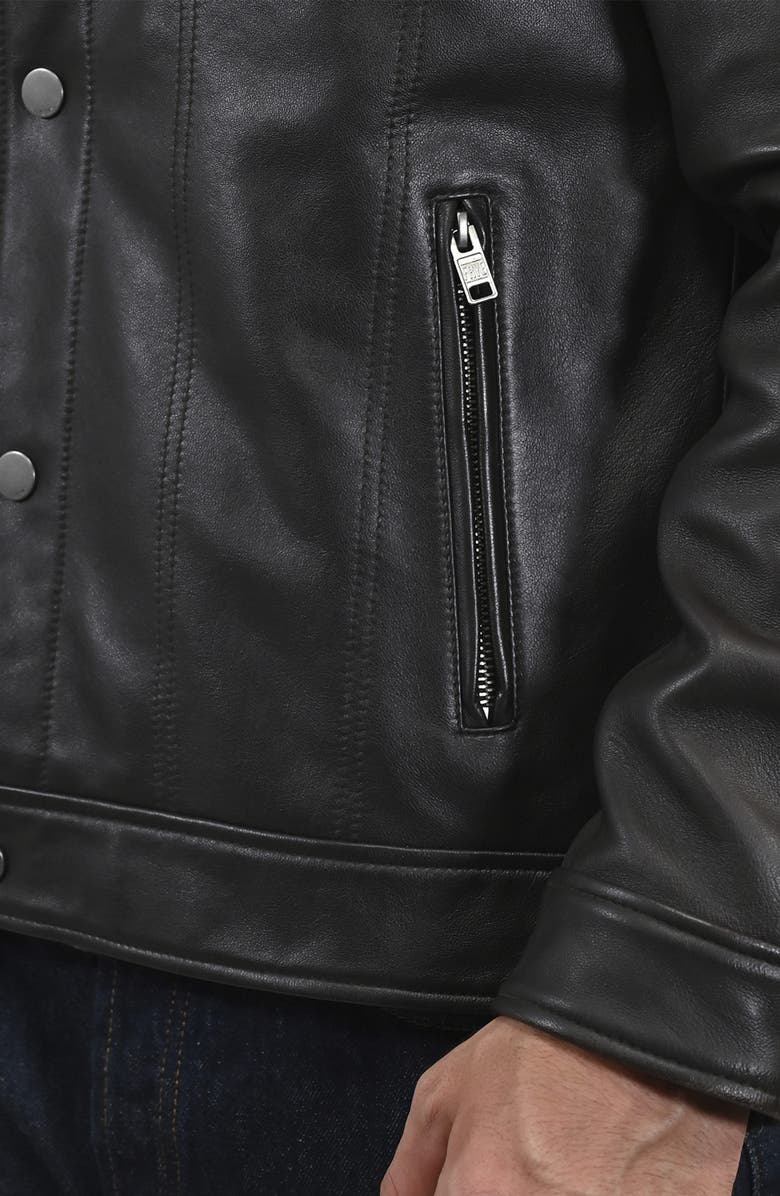 Frye Leather Trucker Jacket, Alternate, color, Dark Brown