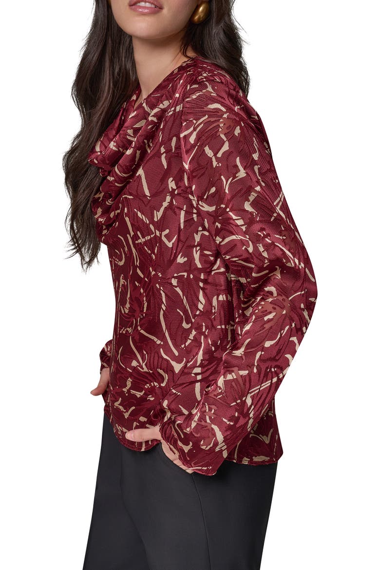 Printed Cowl Neck Burnout Top, Alternate, color, BLACK CHER