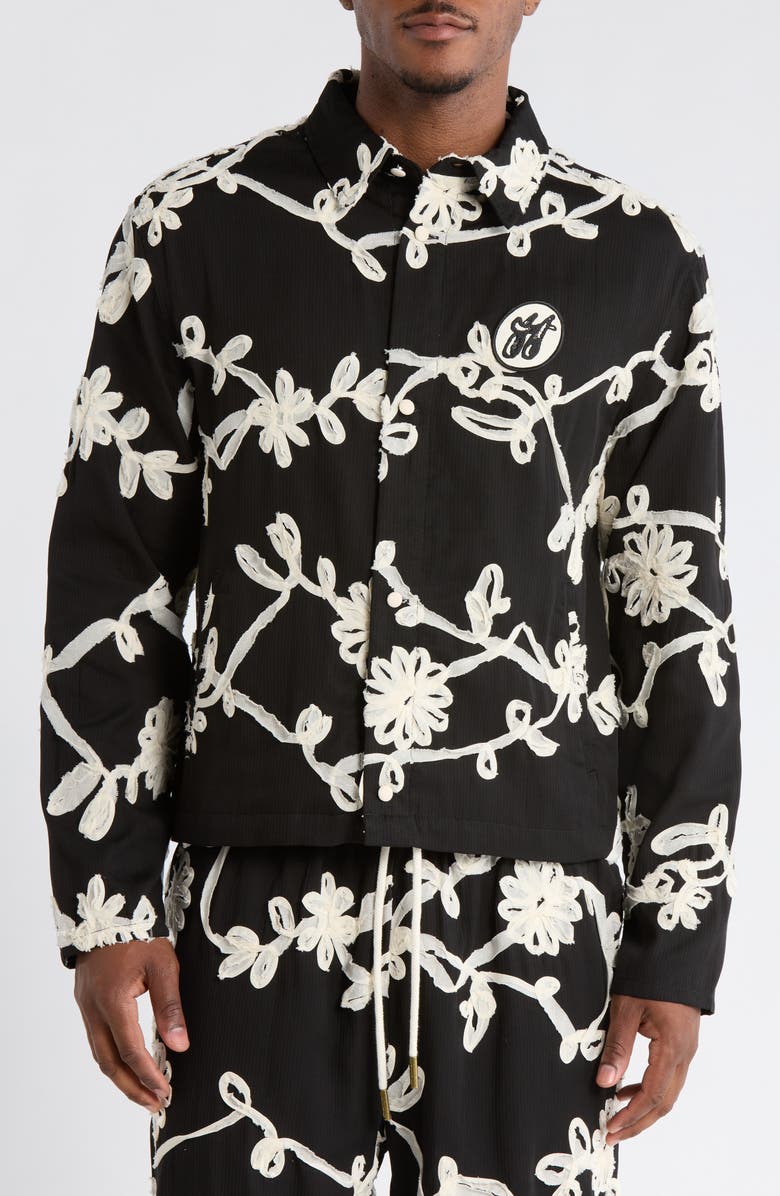 HONOR THE GIFT Floral Ribbon Cotton Blend Jacket, Alternate, color, Black