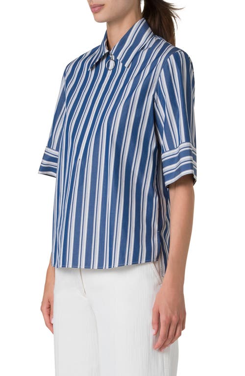 AKRIS PUNTO AKRIS PUNTO STRIPE HALF ZIP COTTON SHIRT