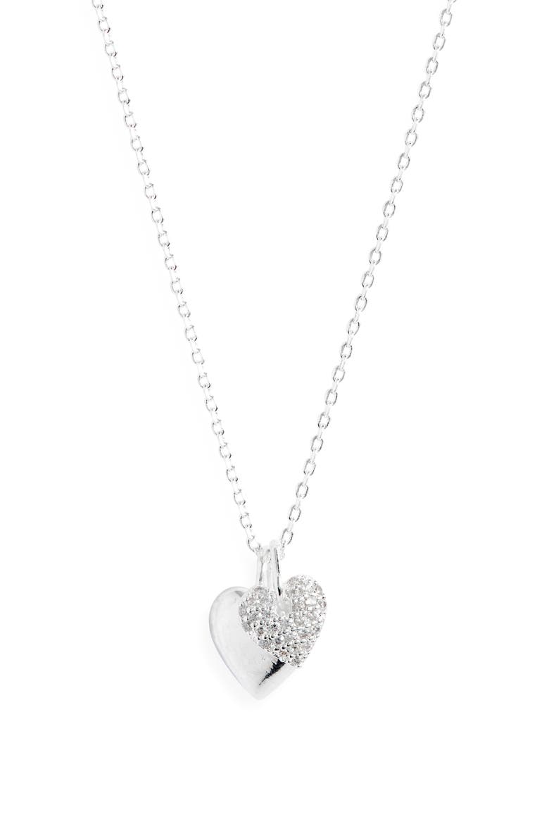 Double Heart Charm Necklace, Alternate, color, SILVER