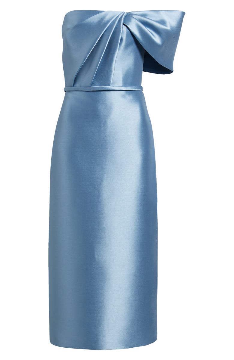 Amsale Bow Midi Satin Cocktail Dress, Alternate, color, Smokey Blue