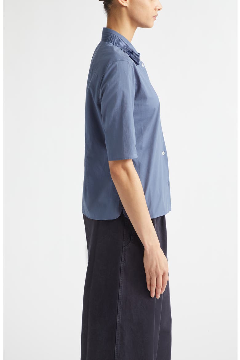 Pleated Collar Short Sleeve Cotton Button-Up Shirt, Alternate, color, SUGAR PAPER
