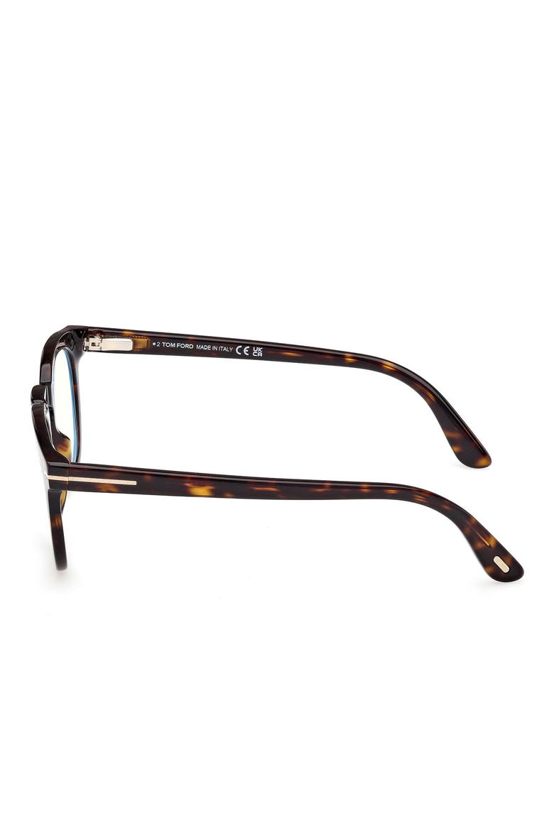 50mm Small Round Blue Light Blocking Glasses, Alternate, color, HAVANA ECO / T LOGO