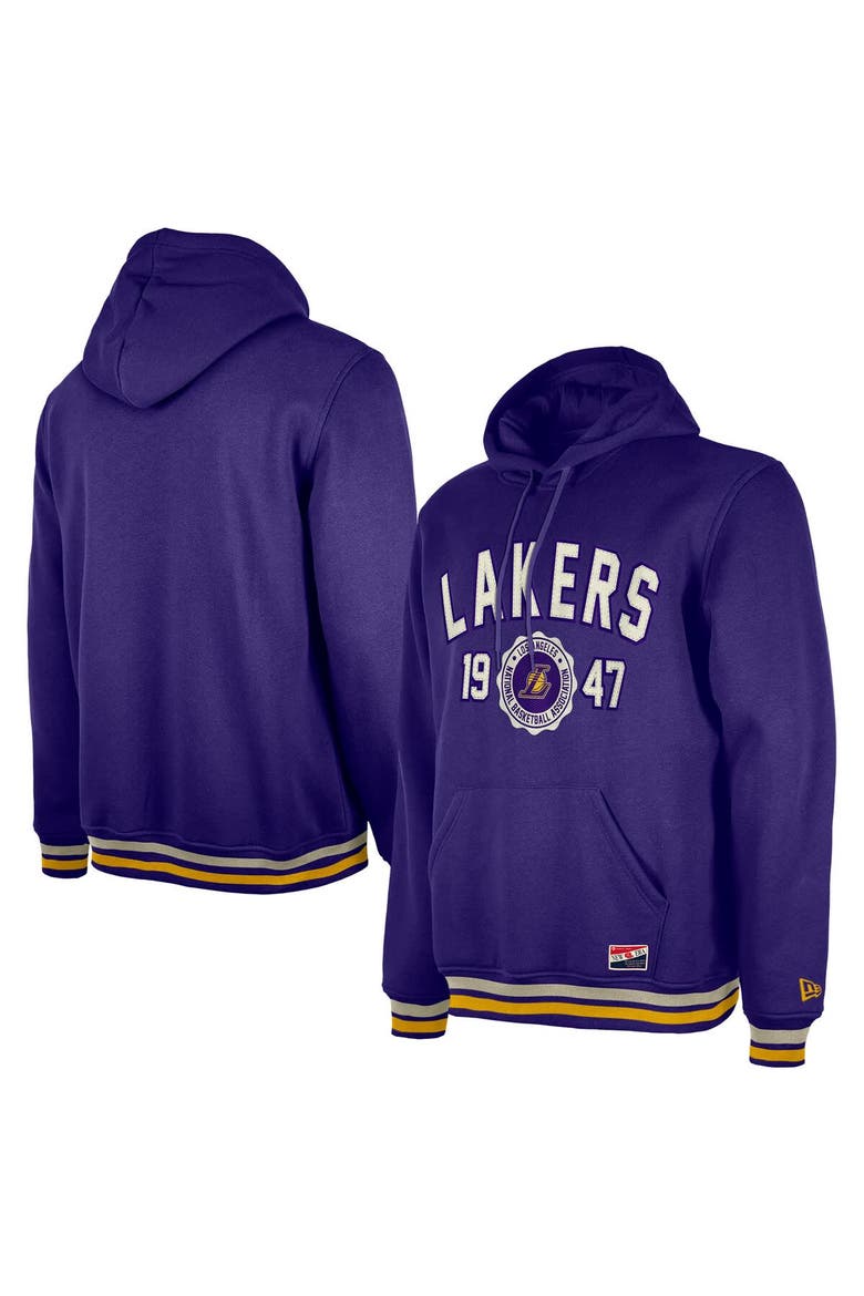 Men's New Era Purple Los Angeles Lakers Throwback Vintage Pullover Hoodie, Main, color, Purple