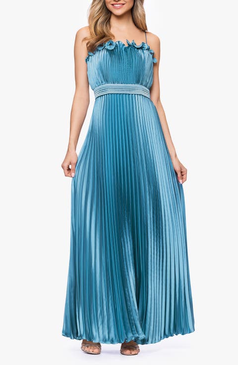Ruffle Trim Pleated Gown