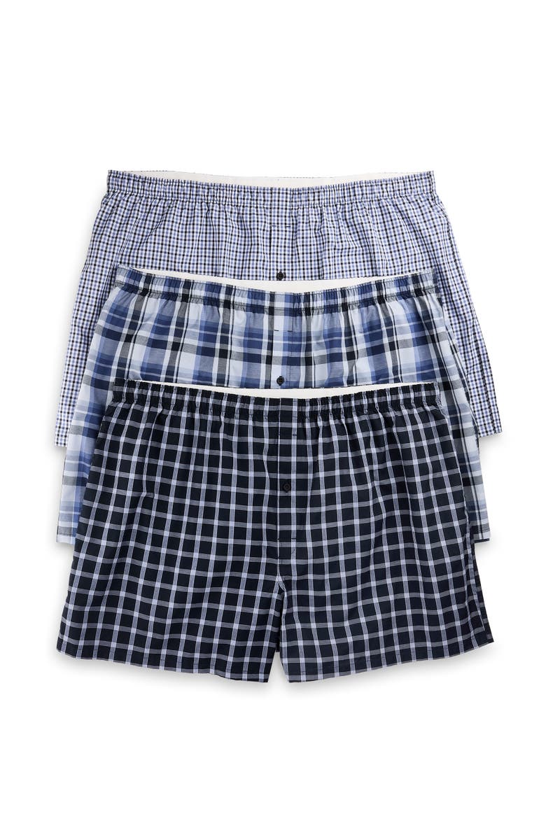 Harbor Bay by DXL Big & Tall 3-pk Assrt 4.5 Inch Woven Boxers, Main, color, Sky Captain