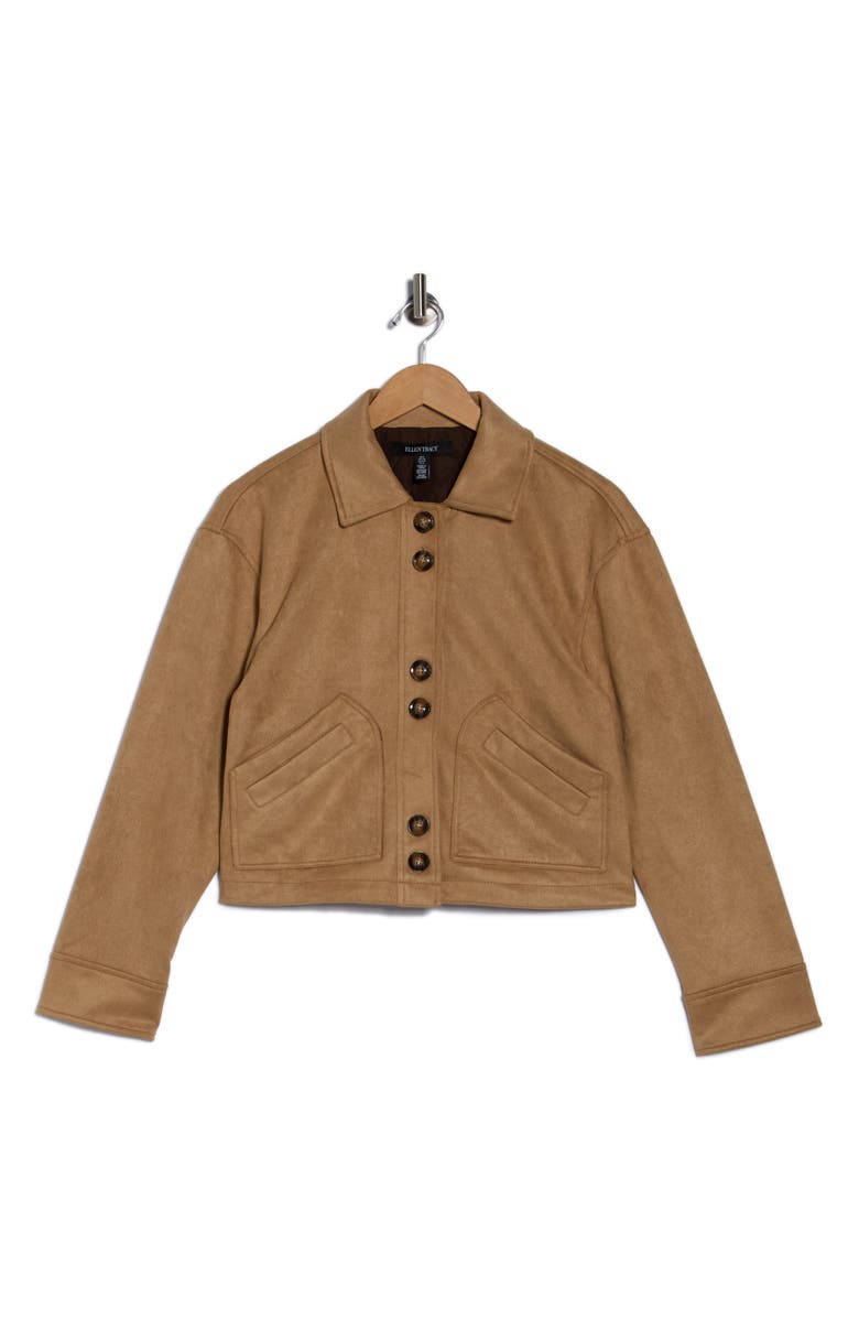 Ellen Tracy Crop Faux Suede Jacket, Alternate, color, Beige