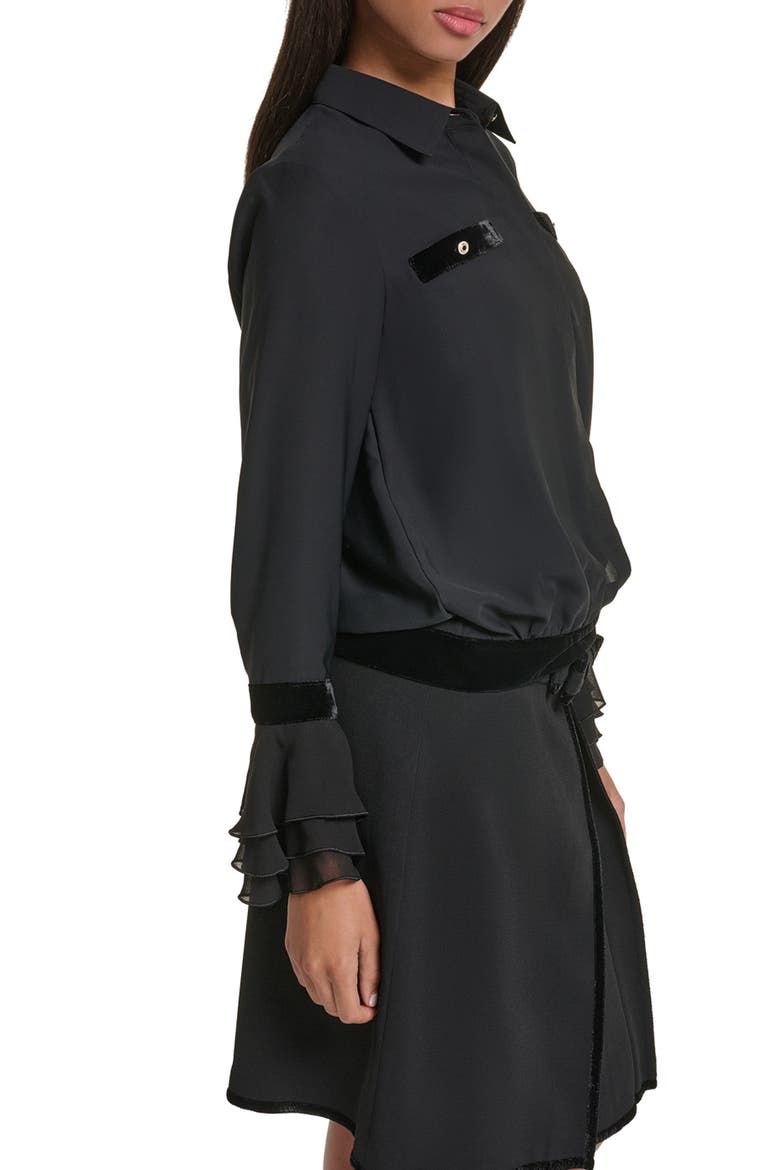 Velvet Trim Georgette Shirt, Alternate, color, BLACK