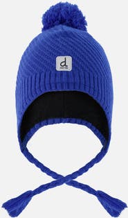 Deux par Deux Boy Winter Peruvian Fleece Lined Ear Flap Knit Hat with Pompom