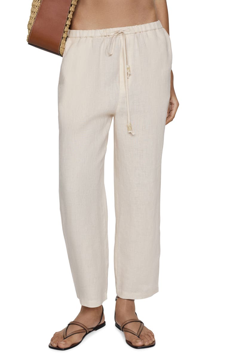 MANGO Linen Drawstring Pants, Main, color, Ecru