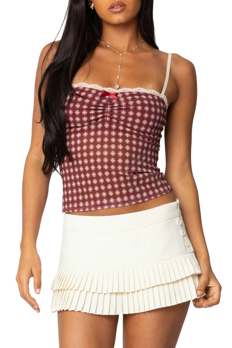 Check Mesh Camisole, Main, color, BURGUNDY