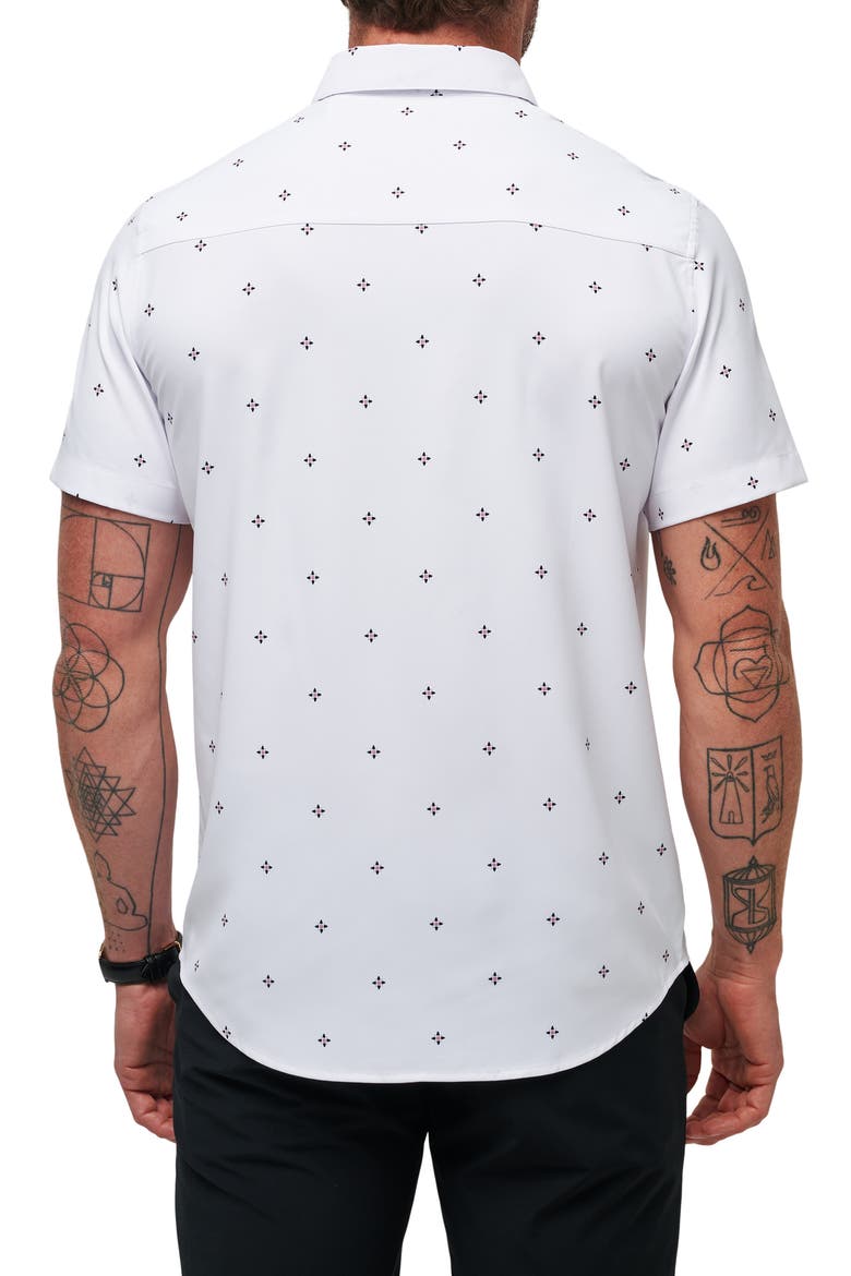 Olive Branch Geo Print Short Sleeve Button-Up Shirt, Alternate, color, WHITE