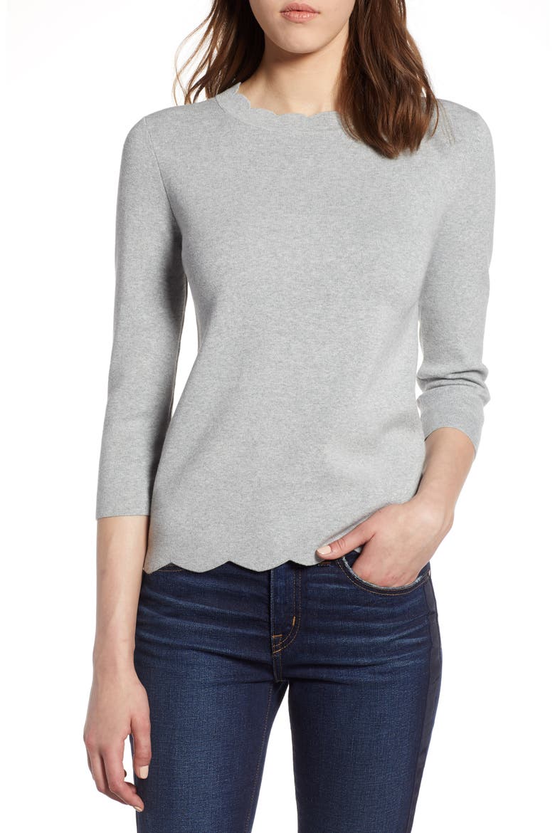 Halogen Scallop Edge Sweater, Main, color, GREY HEATHER