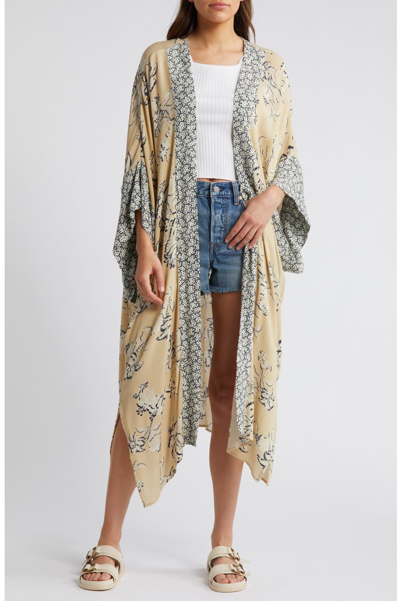 Border Print Duster, Main, color, BEIGE CONTOUR FLORAL