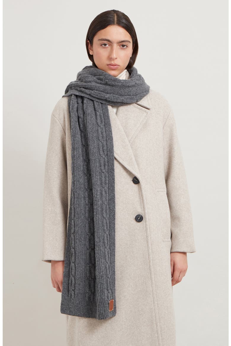 Softie Cable Knit Lambswool Scarf, Alternate, color, CHARCOAL