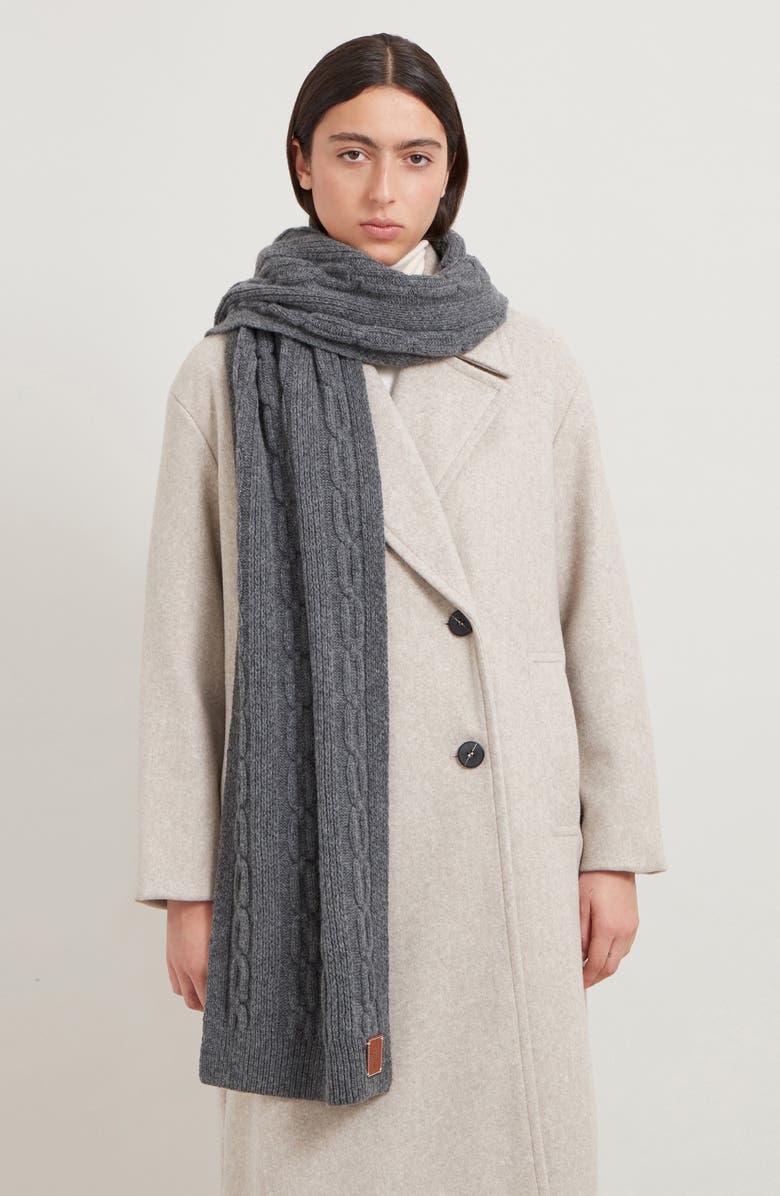 Mulberry Softie Cable Knit Lambswool Scarf, Alternate, color, Charcoal