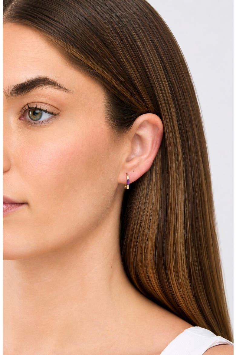 Baguette Stone Huggie Hoop Earrings, Alternate, color, 14KY