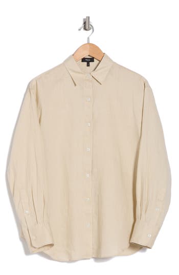 Theory Relaxed Fit Linen Button-up Shirt In Sand