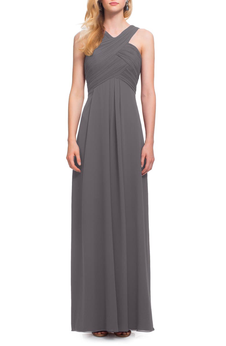 #Levkoff Crisscross Neck Chiffon A-Line Gown, Main, color,