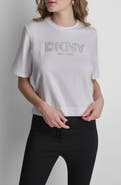 DKNY Rhinestone Border Logo Stretch Cotton Graphic T-Shirt