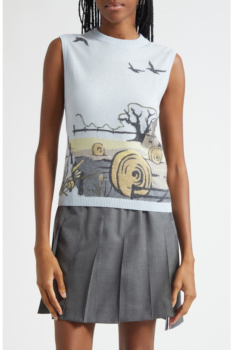 Seasonal Print Sleeveless Cashmere Sweater, Main, color, LIGHT BLU