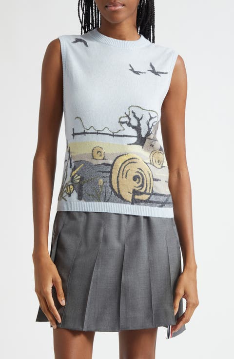 Seasonal Print Sleeveless Cashmere Sweater