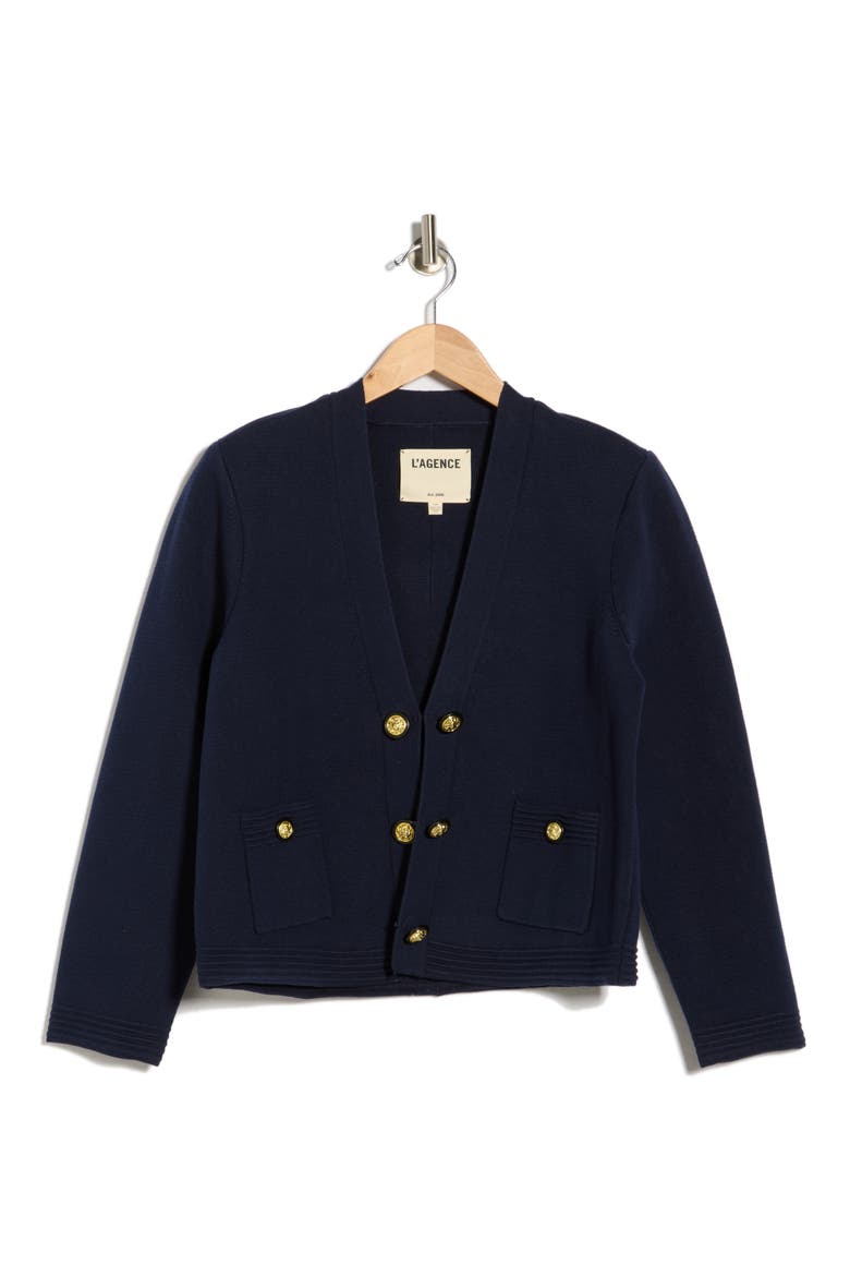 Catie V-Neck Knit Blazer, Main, color, MIDNIGHT/ GOLD