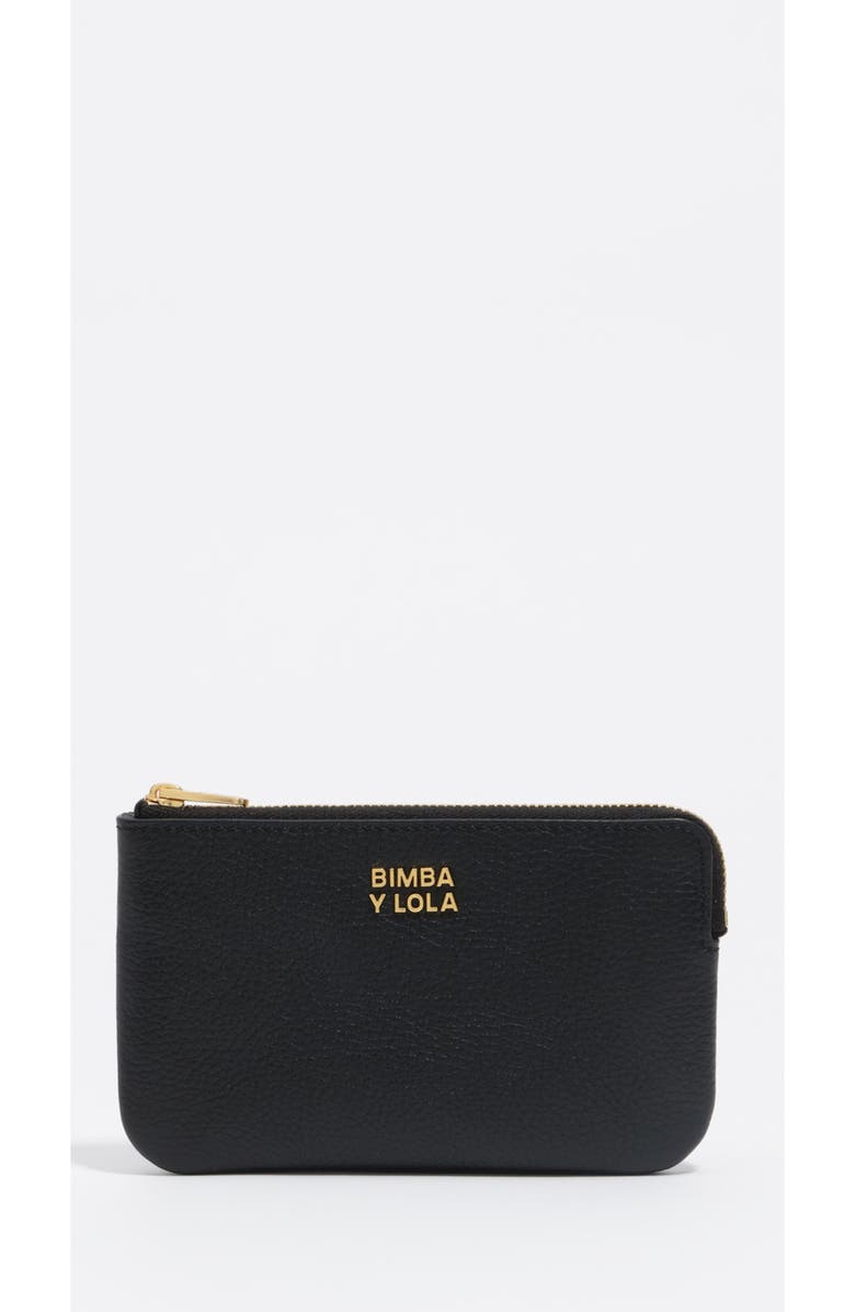 Bimba y Lola Small Rigid Leather Coin Purse, Main, color, Black