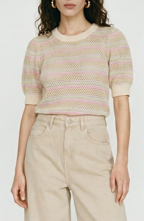 Rita Stripe Short Sleeve Cotton Sweater