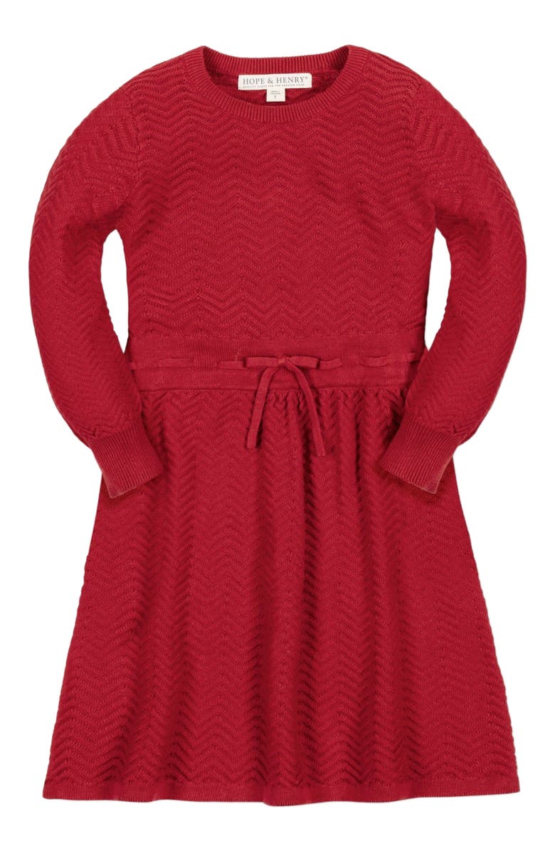 Hope & Henry Baby Girls' Organic Balloon Sleeve Sweater Dress, Infant, Main, color, Red Chevron