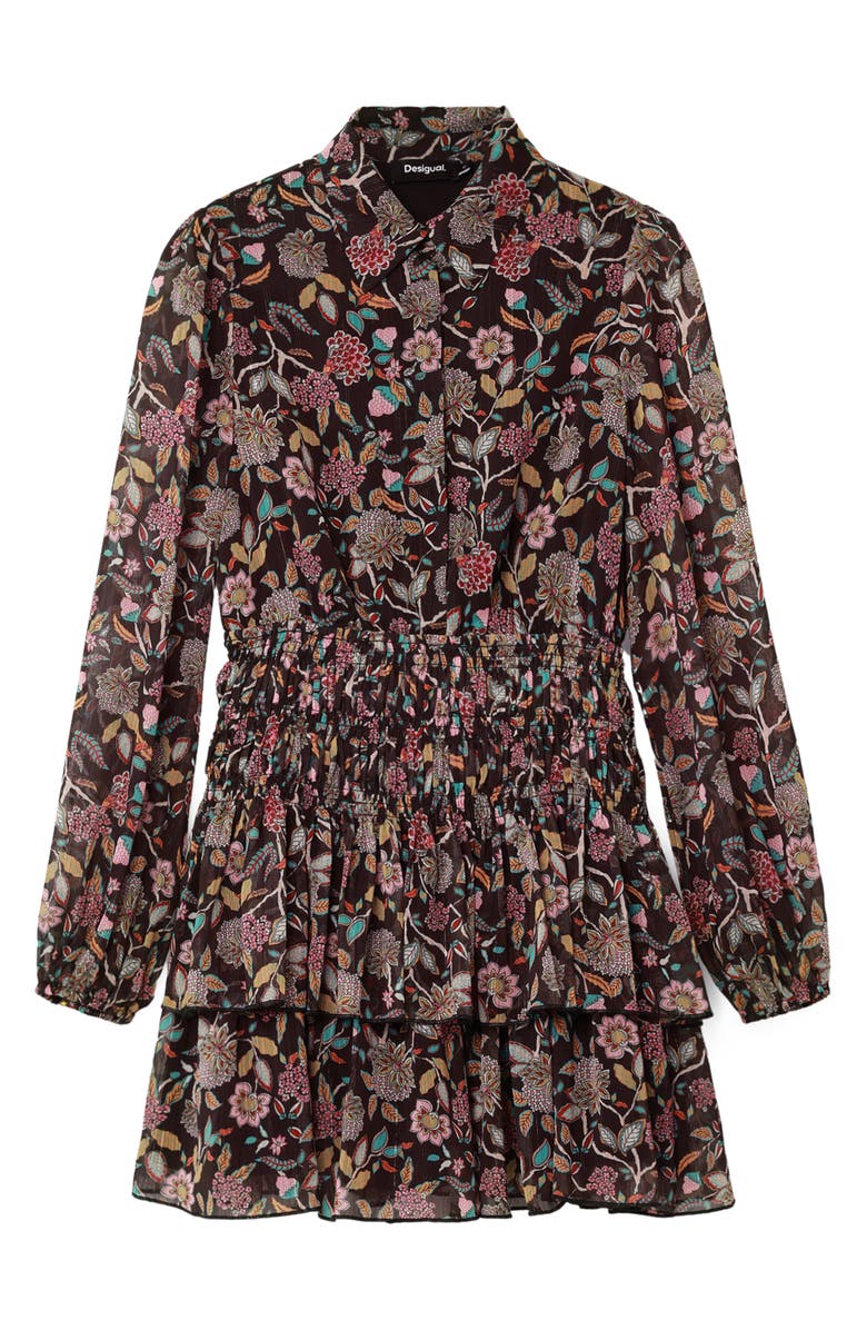Desigual Floral Long Sleeve Tiered Minidress, Alternate, color, 