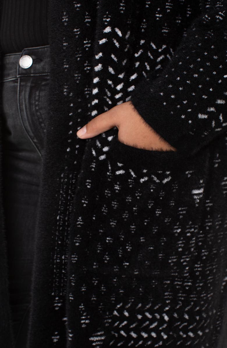 Liverpool Los Angeles Fuzzy Jacquard Sweater Coat, Alternate, color, Black White Patchwork