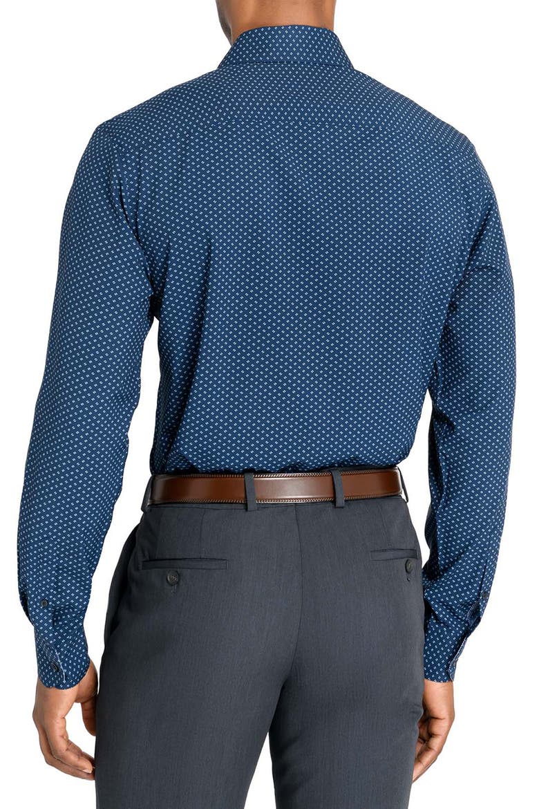 Slim Fit Dash Print Performance Dress Shirt, Alternate, color, NAVY