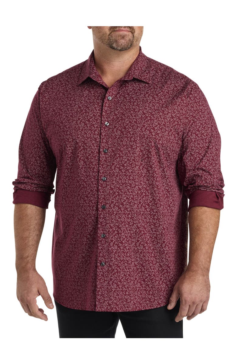 Synrgy by DXL Big & Tall Leaf Print Sport Shirt, Main, color, Burgundy