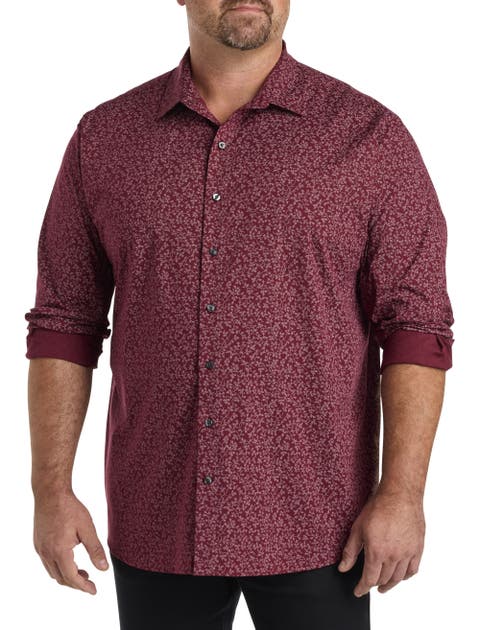Big & Tall Leaf Print Sport Shirt