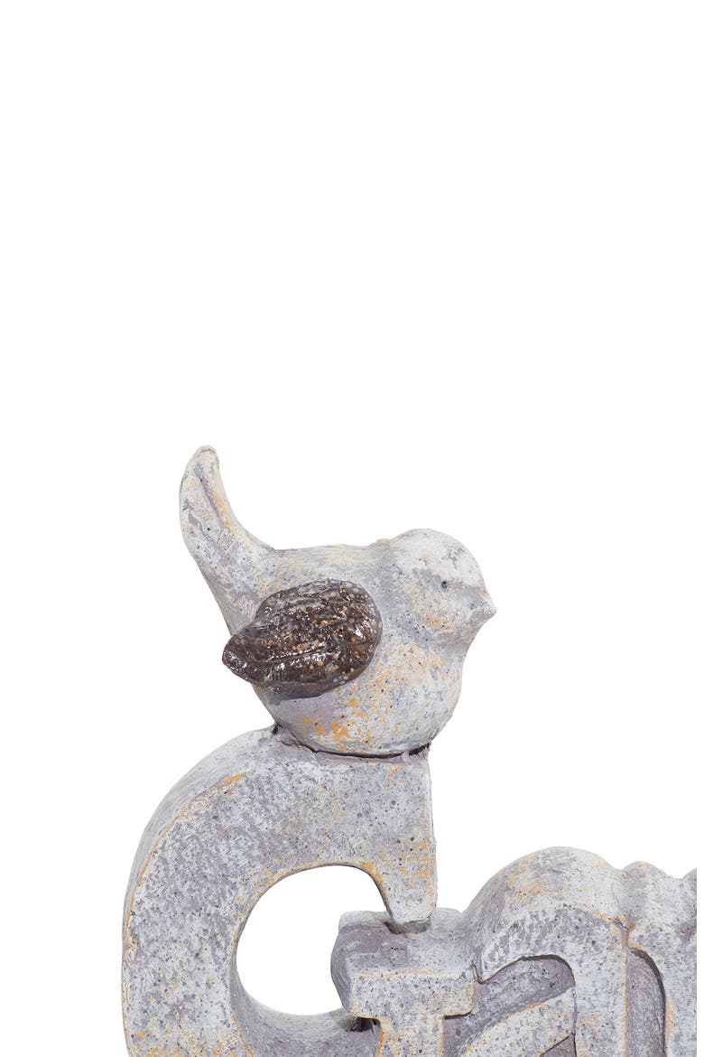 White Polystone Indoor & Outdoor Bird Garden Sculpture with Garden Sign, Alternate, color, WHITE