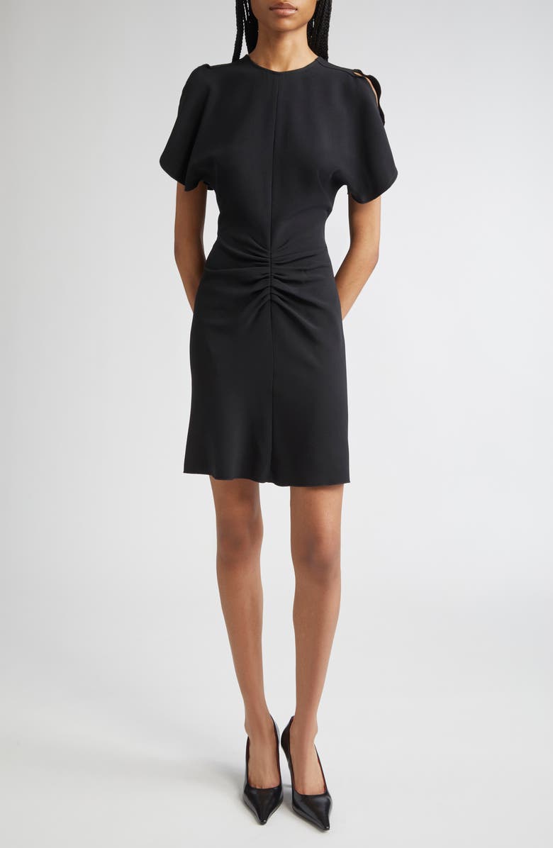 Victoria Beckham Gathered Waist Satin Minidress, Main, color, Black