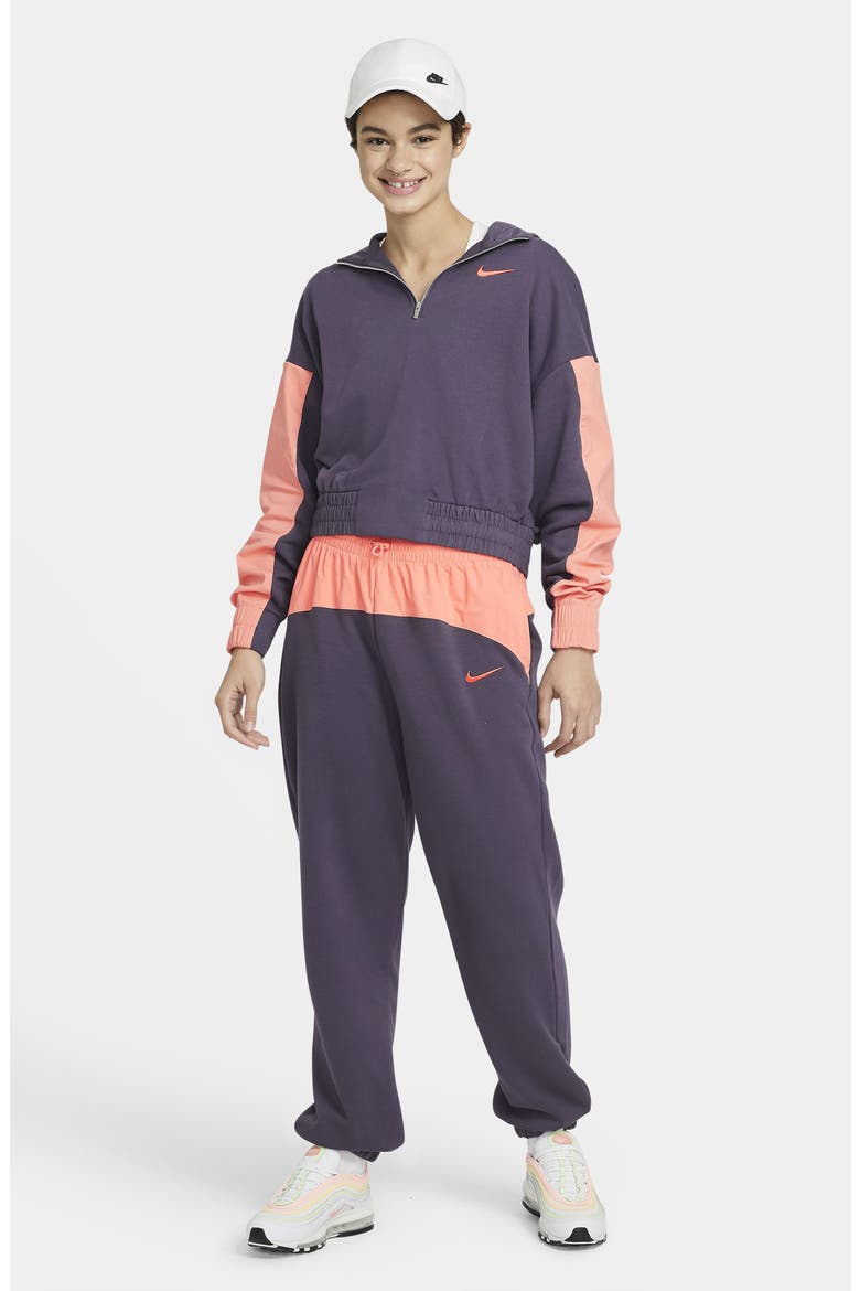 Sportswear Icon Clash Pullover Hoodie, Alternate, color, RAISIN/ CRIMSON BLISS/ MANGO