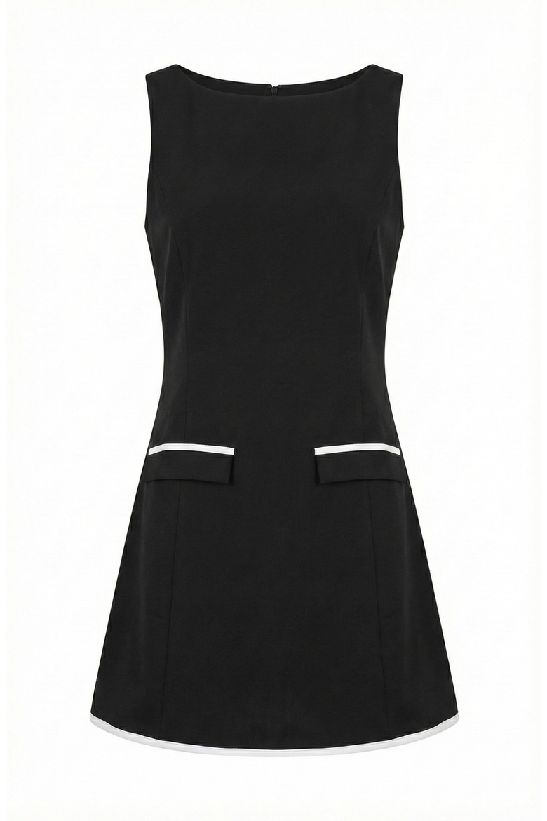 Sleeveless Contrast Trim Mini Dress, Alternate, color, Black