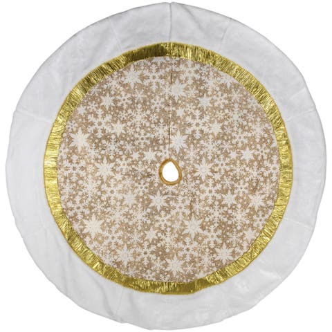 48" White and Gold Snowflake Christmas Tree Skirt