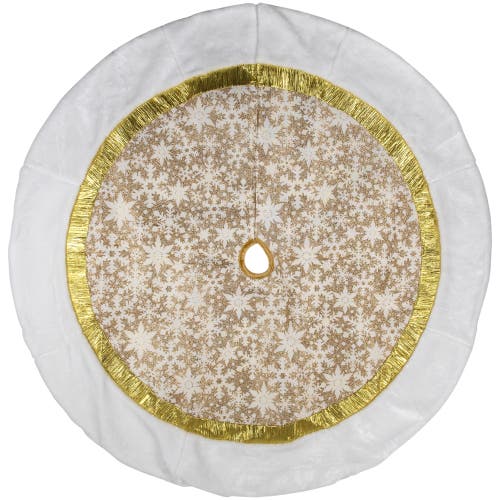 Northlight 48" White And Gold Snowflake Christmas Tree Skirt In Gold