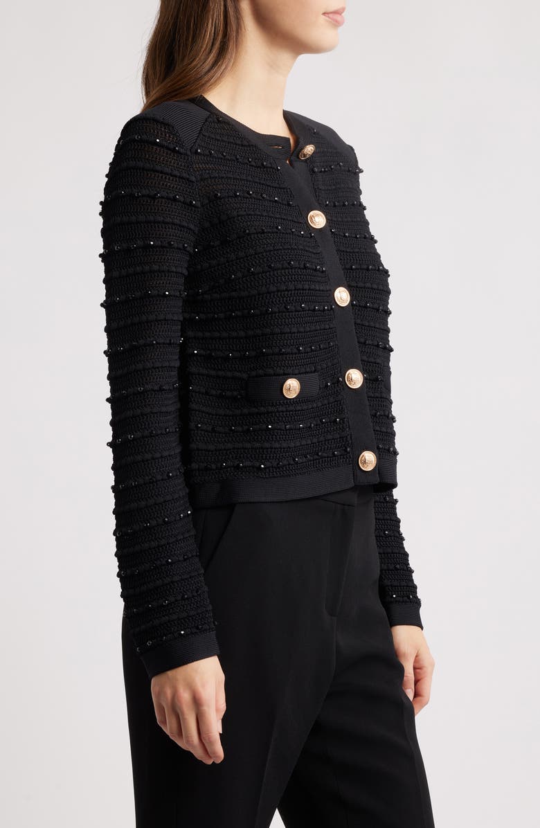 Milly Beaded Textured Cardigan, Alternate, color, Black