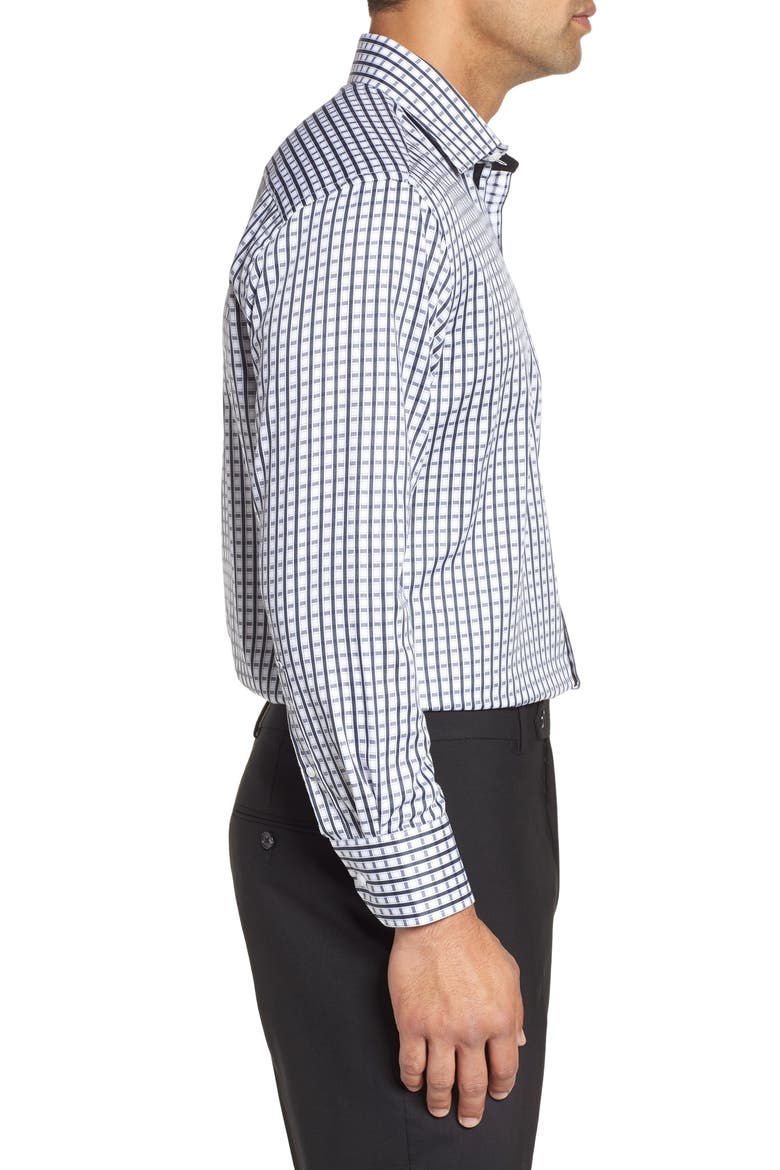 Trim Fit Check Dress Shirt, Alternate, color, BLACK