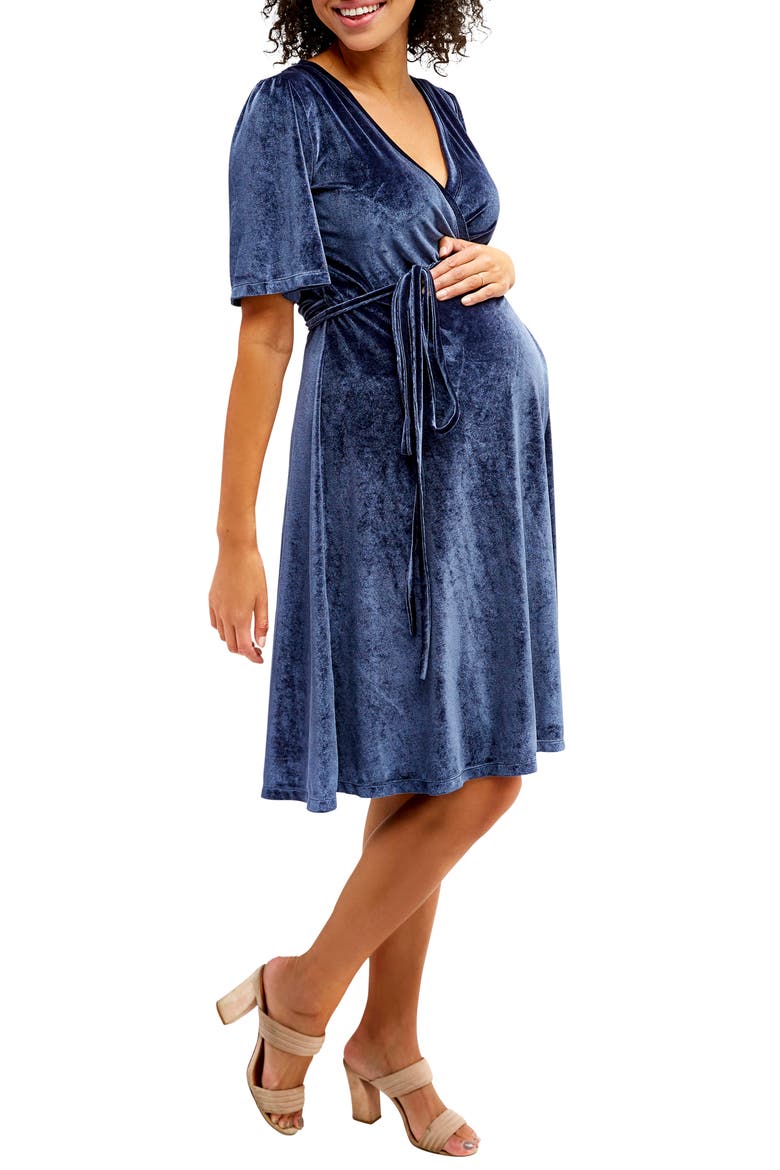 Genevieve Velvet Maternity/Nursing Dress, Alternate, color, SLATE